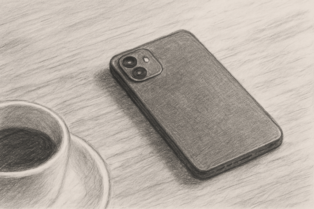 【違和感サインギャラリー】テーブルに置かれた、裏返しのスマホ